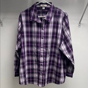Coldwater Creek Violet Checkered Button-Up Shirt